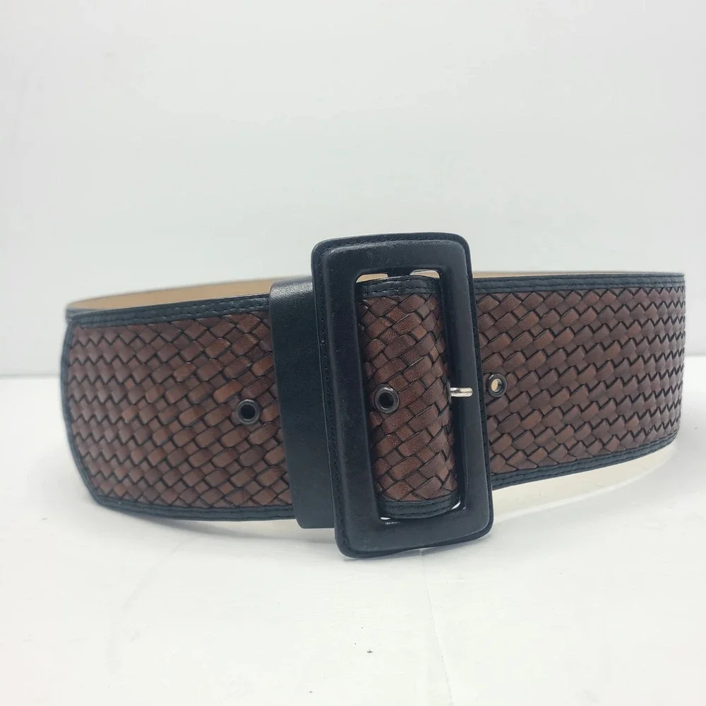 Banana Republic Boho Brown Woven Leather Wide Statement Coastal Cowgirl S